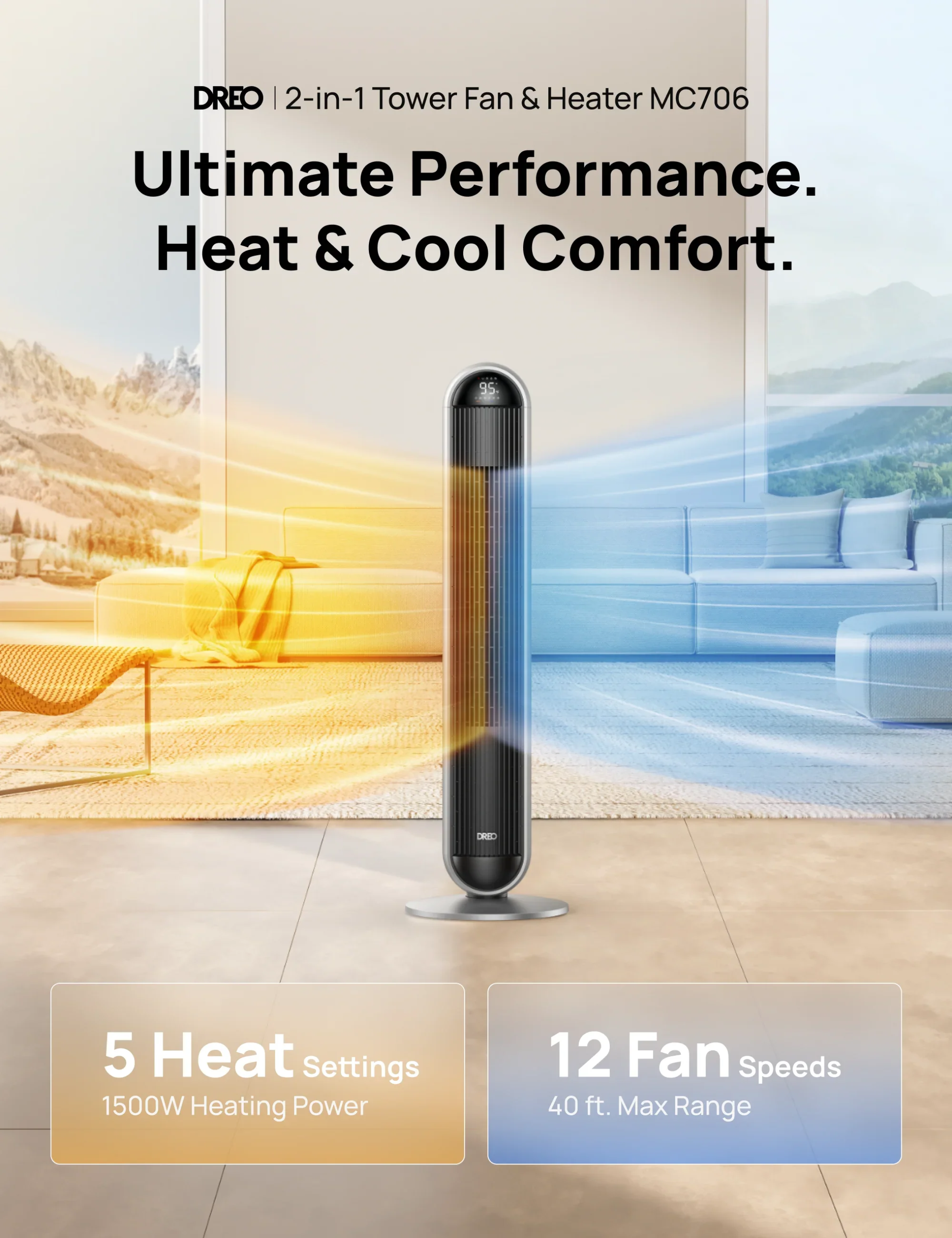 2-in-1 Tower Fan & Heater 706 - Image 2